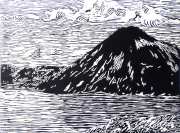 Guadalupe del Valle, SAN PEDRO VOLCANO, Xylography Artist proof. 40 x 50 cm. 2017